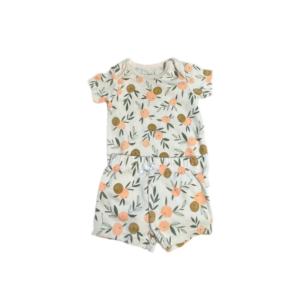 Zoey and Miles Bodysuit and Shorts Set Kids 3-6M Peach Orange Excellent BCT707